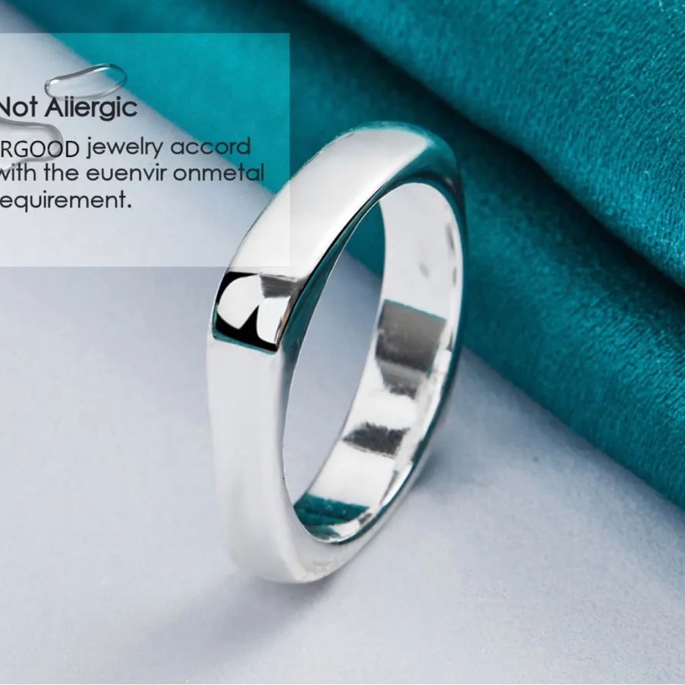 925 Sterling Silver Smooth Square Ring For Women Man Party Engagement Wedding. - Picture 6 of 8